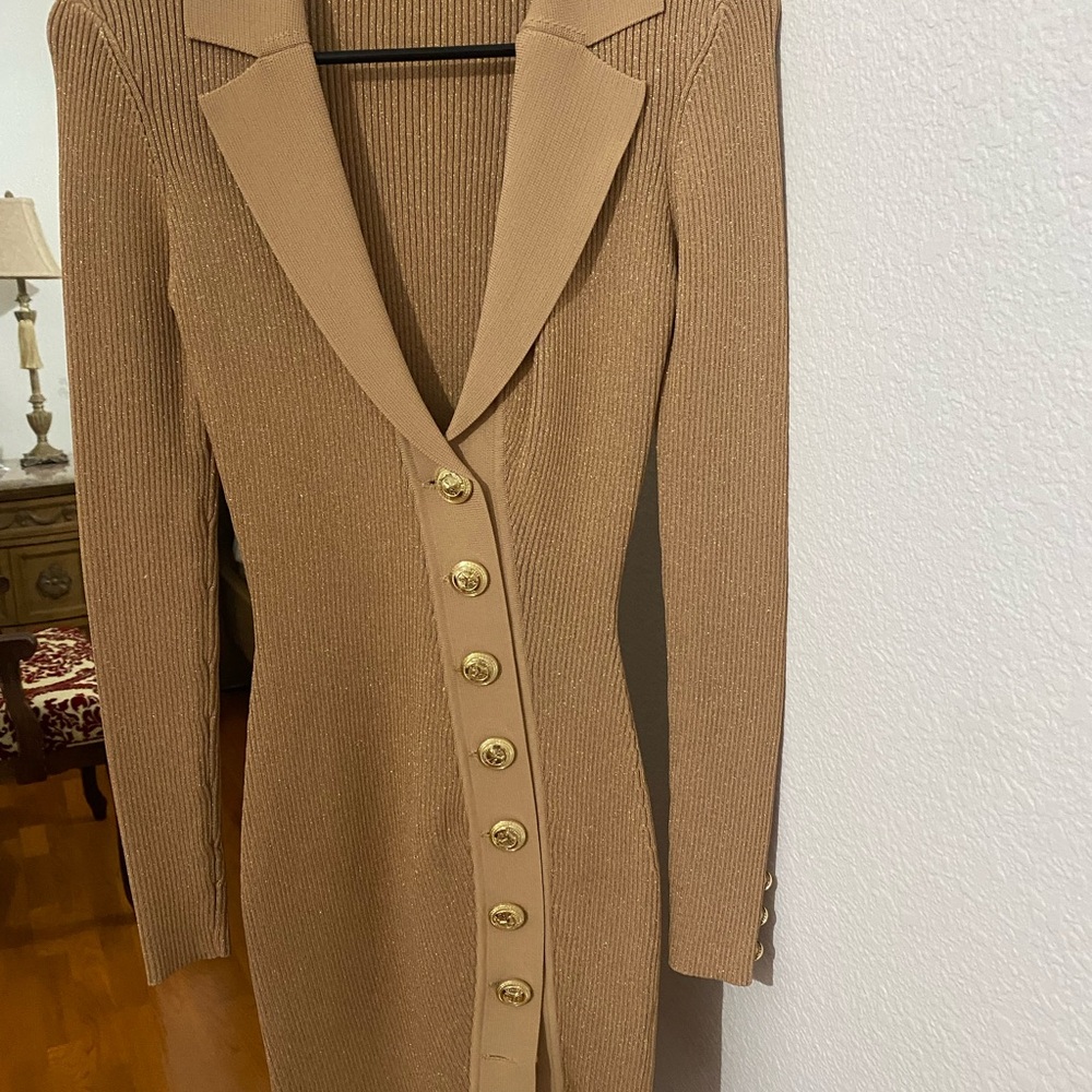 Retrofete Camel Ribbed Knit Dress